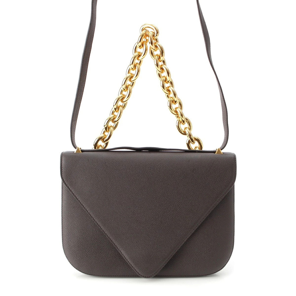 Bottega Veneta Mount Envelope Smooth Calf Leather Chain Shoulder Bag Brown